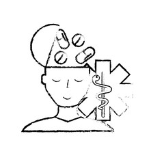 patient man head with medication caduceus