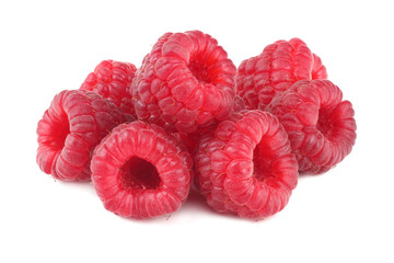 ripe raspberries isolated on white background macro