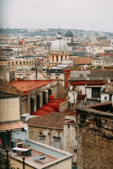 Beautiful streets and courtyards of Naples, historical sites and sculptures of the city. The monuments and architecture of ancient Italy. panorama of the city, species and tourist places.