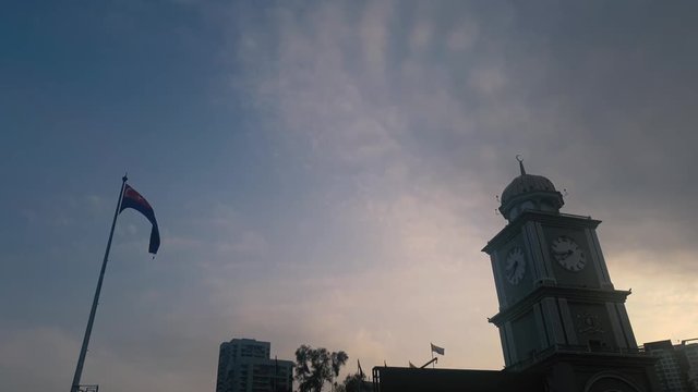 Johore state flag slow-mo waving at Dataran Bandaraya Johor Bahru, Malaysia