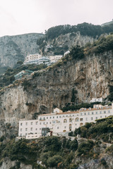 Obraz premium Amalfi coast in Italy, the most beautiful city. Streets and old architecture, narrow passages, shops and cafes. View from the sea and above