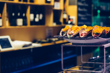 Pita bread spanish tapas on tray