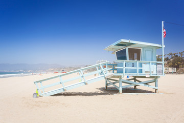 Fototapeta premium Rescue hut in Santa Monica in sunny day