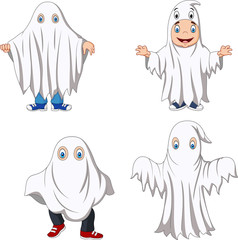Cartoon kid with ghost costume collection 