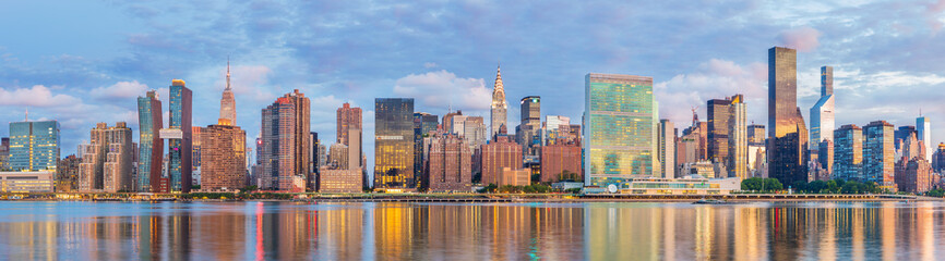 View to Manhattan skyline from the Long Island City at sunrise
