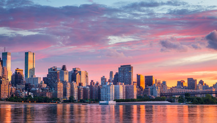 View to Manhattan skyline from the Long Island City at sunrise