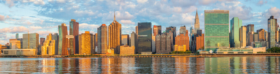 View to Manhattan skyline from the Long Island City at sunrise