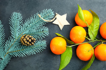 Mandarins and twig Christmas tree