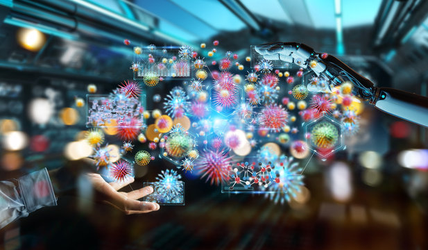 Cyborg creating and analyzing nanovirus 3D rendering