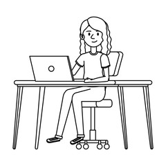 young woman at desk with laptop