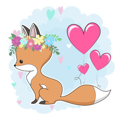 Vector red fox hand drawn cartoon  illustration