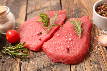 raw beef steak and spices