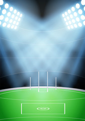 Vertical Background for posters night Australian football stadium in the spotlight. Editable Vector Illustration.