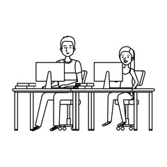 young couple working in the office