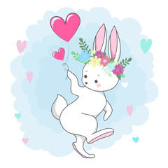 Obraz na płótnie Canvas Cute white rabbit romantic bunny girl