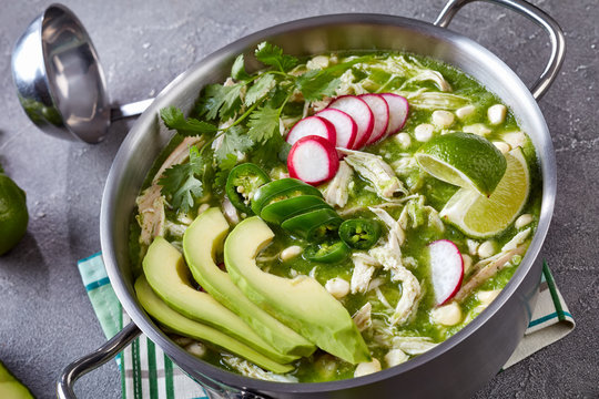 Overhead View Of Chicken Pozole Verde