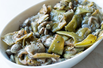 Turkish Food Green Beans with Olive Oil, Black Pepper and Lentils / Zeytinyagli Fasulye.