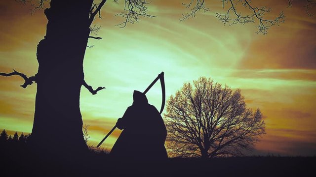 At sunset there is a grim Reaper