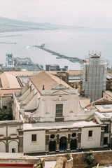 Beautiful streets and courtyards of Naples, historical sites and sculptures of the city. The monuments and architecture of ancient Italy. panorama of the city, species and tourist places