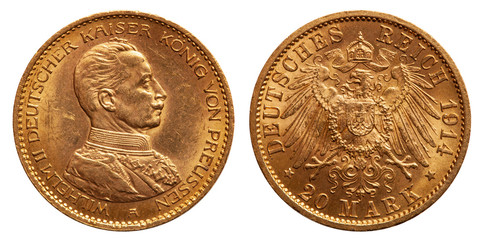 Deutsches Kaiserreich 20 Mark  Wilhelm II Gold 1914 Uniform
