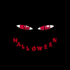 Halloween card. Red predatory monster eyes and word halloween