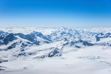 Fototapeta na wymiar View from Pastuchova kliffs at Elbrus ski slope, Kabardino-Balkaria, Russia