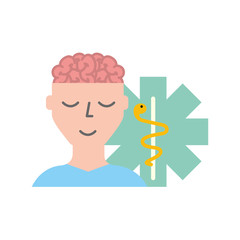 man patient character brain mental caduceus
