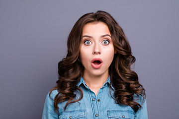 Crazy day. Portrait of terrified stylish nice cute adorable love