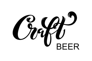 Craft beer. Logo, handwritten lettering for restaurant, cafe menu. drawing of beer mugs. Vector elements for labels, logos, badges, stickers or icons. Vector illustration, food design.
