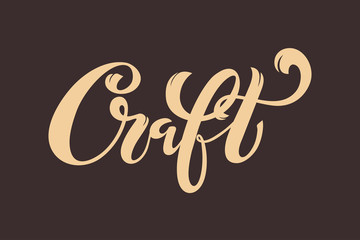 Craft. Logo, handwritten lettering for restaurant, cafe menu. drawing of beer mugs. Vector elements for labels, logos, badges, stickers or icons. Vector illustration, food design.