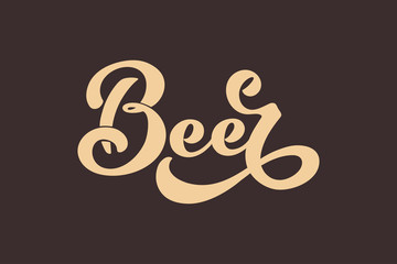 beer. Logo, handwritten lettering for restaurant, cafe menu. drawing of beer mugs. Vector elements for labels, logos, badges, stickers or icons. Vector illustration, food design.