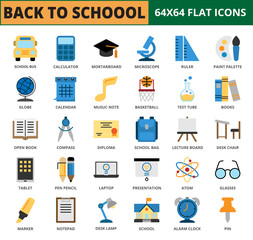 Back to School and Education Flat icon set