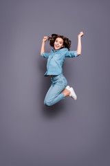 Full body size length of nice crazy stylish cheerful attractive 