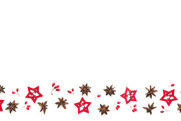 Christmas Border Made Of Stars, Anise And Berries