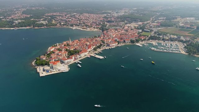 Aerial view of city Porec, Parenzzo, Istria, Croatia
