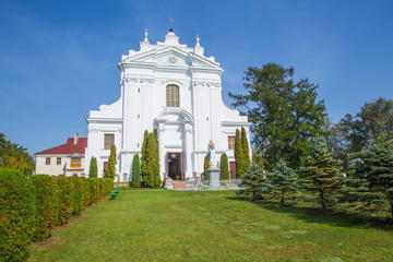 Old urban city center. Church, street and nature. Travel photo 2018.