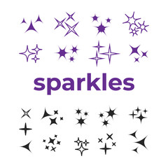 Sparkle lights stars set. Bright firework, decoration twinkle, shiny flash