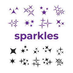 Sparkle lights stars set. Glowing light effect star.