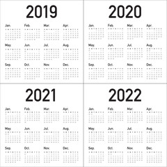 Year 2019 2020 2021 2022 calendar vector design template