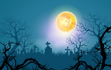 Halloween Background concept Spooky forest with dead trees and the moonlight