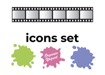 Vector icons set. Air and key icon. Name tag and film roll vector set icons