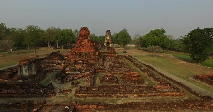 4K drone video fly over Wat Phrapai Luang, one of the sites at UNESCO's World Heritage Sukhothai Historical Park