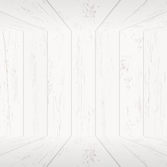 Empty white wooden room space for background. Vector.
