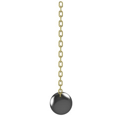 Wrecking ball with gold chain, 3d illustration. Isolated on white background.