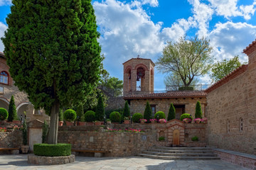 A courtyard of monastery Great Meteora in Greece, Thessaly valley