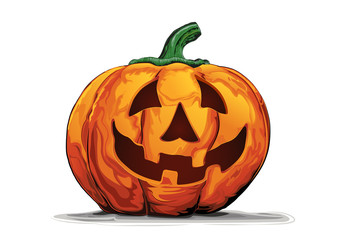 Halloween pumpkin with scary face on white