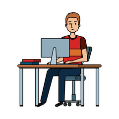 young man at desk with computer