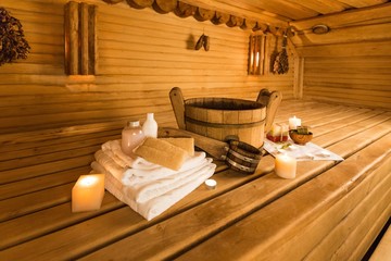Fototapeta na wymiar Bathing Equipment in Sauna