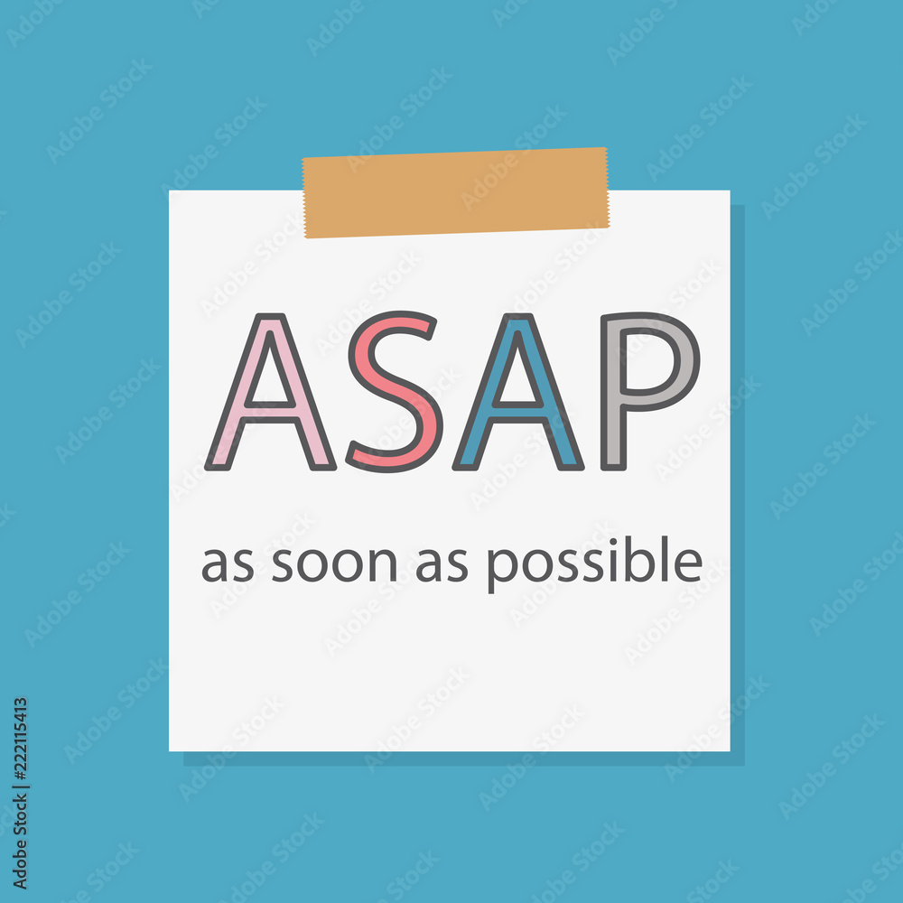 Poster asap as soon as possible written in a notebook paper- vector illustration