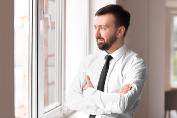 Handsome businessman near window in office